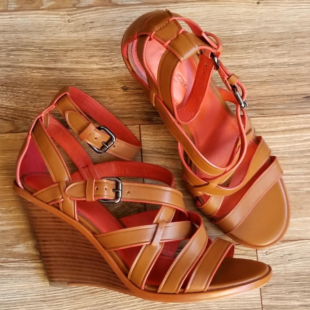 Coach Leather Wedge Sandals